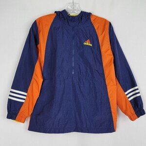 Vintage 90s Adidas Girl Windbreaker Jacket Size Medium Half Zip Navy Blue Orange